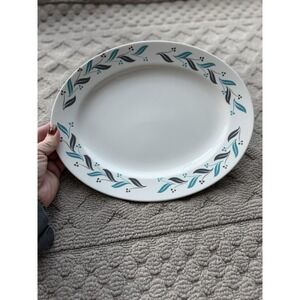 Vtg MCM‎ Homer Laughlin Restaurant Ware Oval Platters Turquoise Gray Leaves